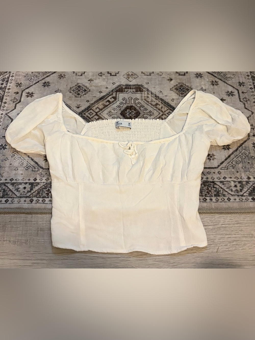 Hollister White Puff Sleeve Peasant Top Womens Size Medium
